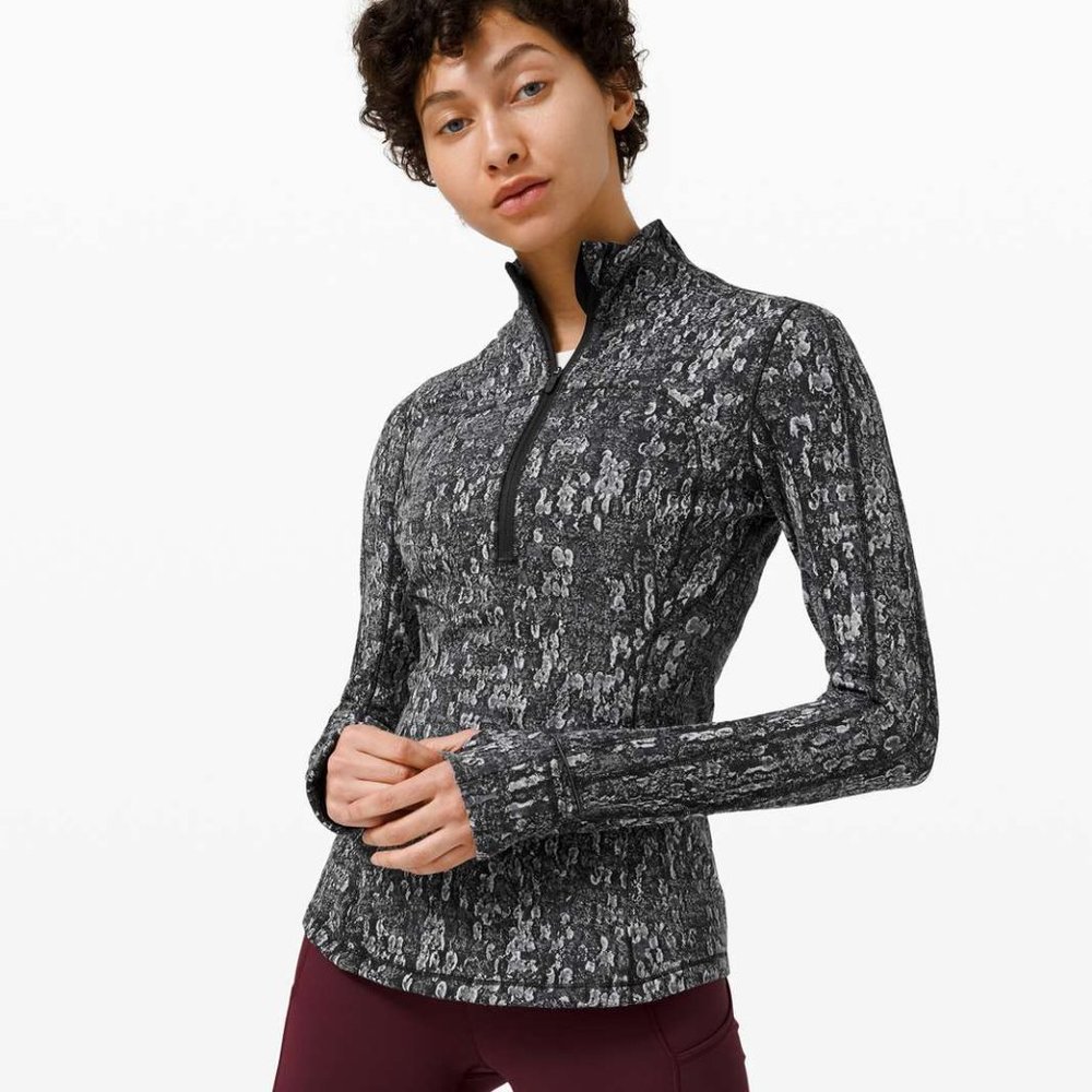 Lululemon Run Briskly 1/2 Zip Eventide Jacquard Black Alpine White Size 4